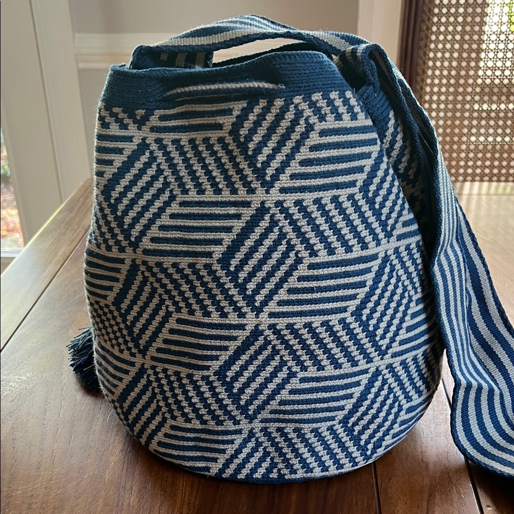 Mochilla Blue and White Geometric Patterned Crossbody Women Bag - Picture 2 of 4